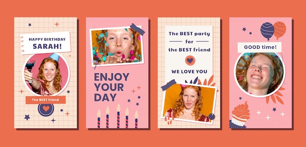 Free vector hand drawn birthday instagram template