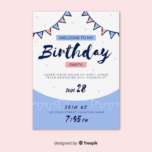 Free vector hand drawn birthday invitation template