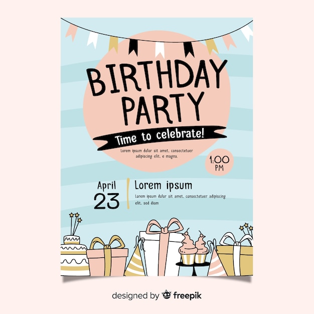 Free vector hand drawn birthday invitation template