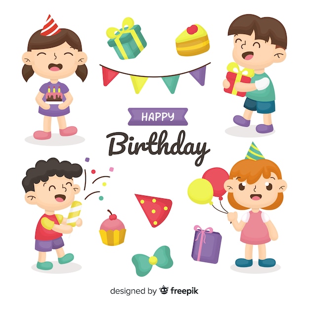 Collezione di bambini di compleanno disegnati a mano