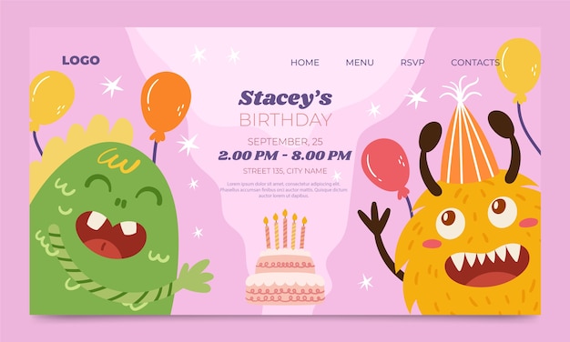 Free vector hand drawn  birthday landing page template