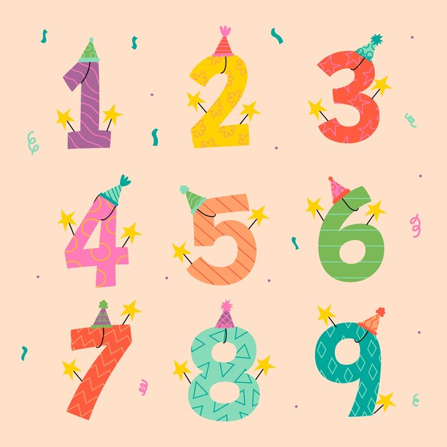 손으로 그린 생일 숫자 세트