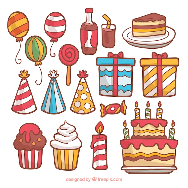 Free vector hand drawn birthday party attributes