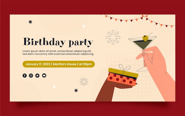 Free vector hand drawn birthday party facebook post