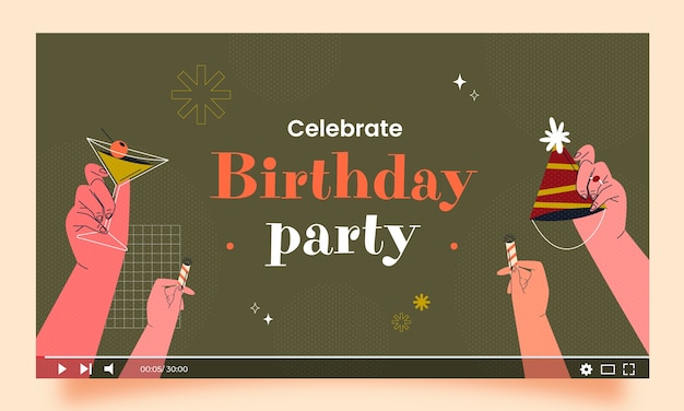 Free vector hand drawn birthday party youtube thumbnail