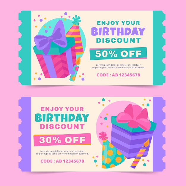 Vettore gratuito modello di coupon di vendita di compleanno disegnato a mano