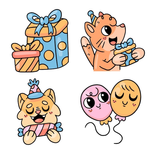 Hand drawn birthday stickers collection