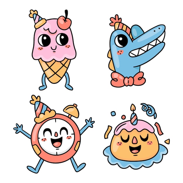 Hand drawn birthday stickers collection