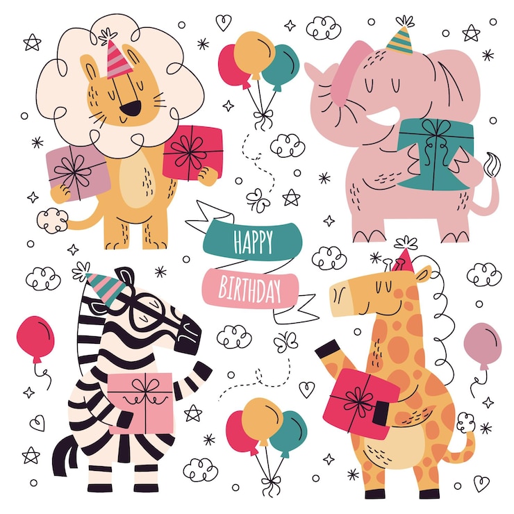 Free Vector hand drawn birthday stickers collection
