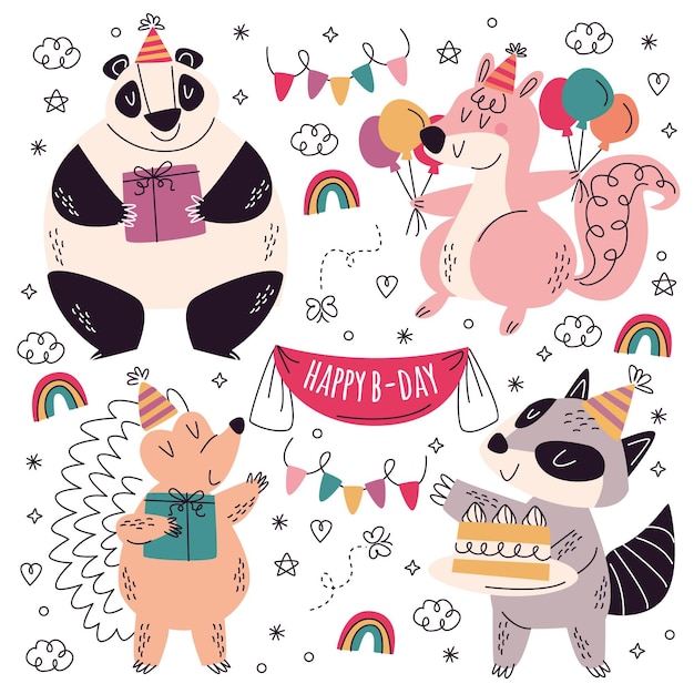 Free vector hand drawn birthday stickers collection
