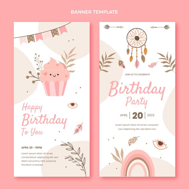Hand drawn birthday vertical banners template