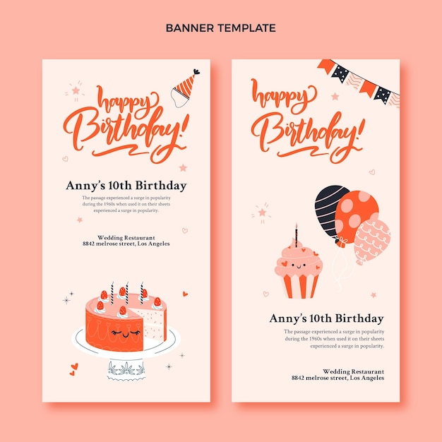 Hand drawn birthday vertical banners