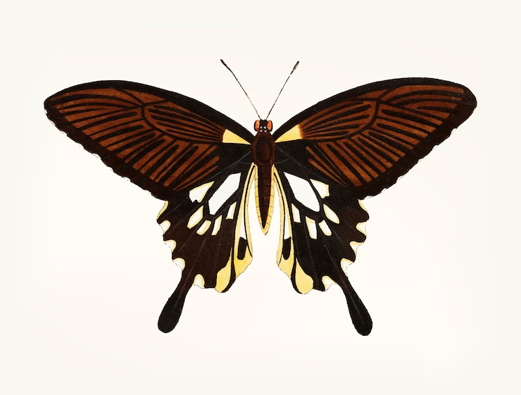 Free Vector hand drawn of black butterfly with tailed wings