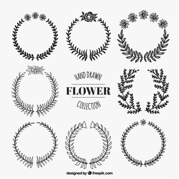 Free vector hand drawn black flower wreaths