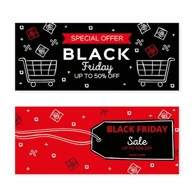 Free vector hand drawn black friday banners template