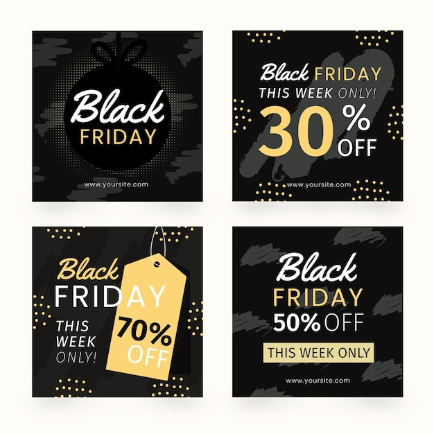 Free vector hand drawn black friday instagram post collection