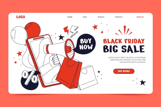 Hand drawn black friday landing page template