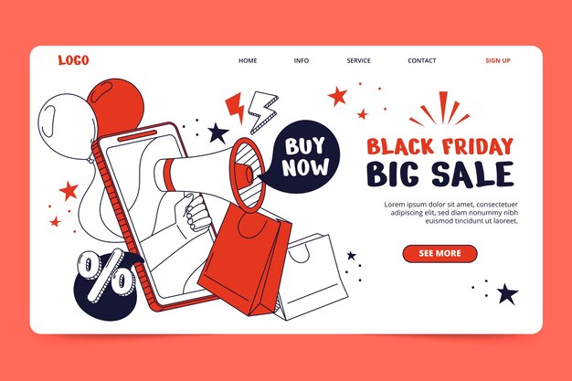 Hand drawn black friday landing page template