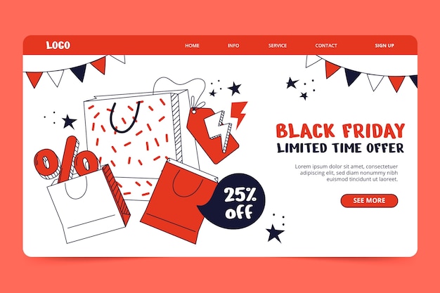 Free vector hand drawn black friday landing page template