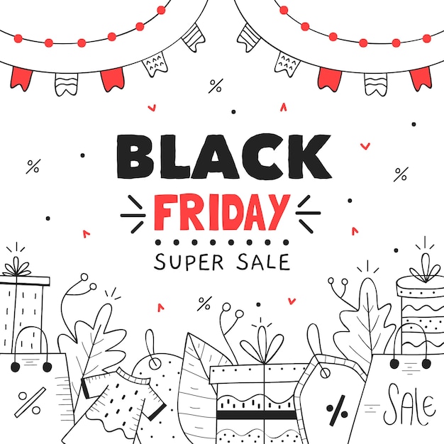 Hand drawn black friday super sale banner