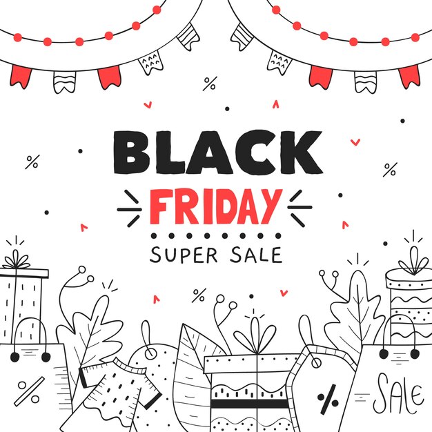 Hand drawn black friday super sale banner