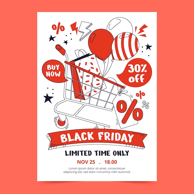 Free vector hand drawn black friday vertical poster template