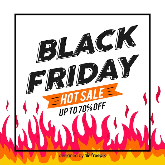 Hand drawn black friday with flame