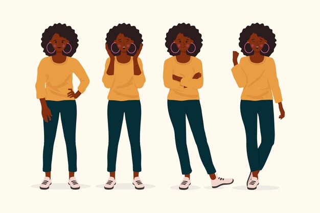 Hand drawn black girl in different poses