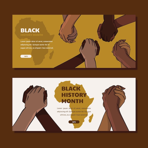 Vettore gratuito set di insegne orizzontali disegnate a mano del mese di storia nera