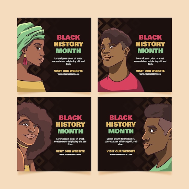 無料ベクター 手描きの黒人歴史月間インスタグラム投稿コレクション