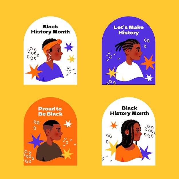 Hand drawn black history month labels collection