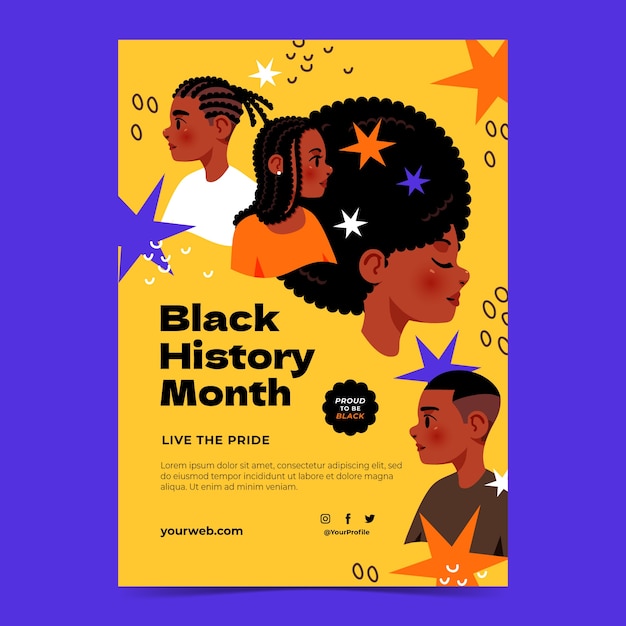 Vettore gratuito modello di poster verticale del mese della storia nera disegnato a mano