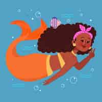 Free vector hand drawn black mermaid illustration