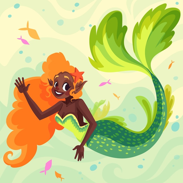 Hand drawn black mermaid illustration