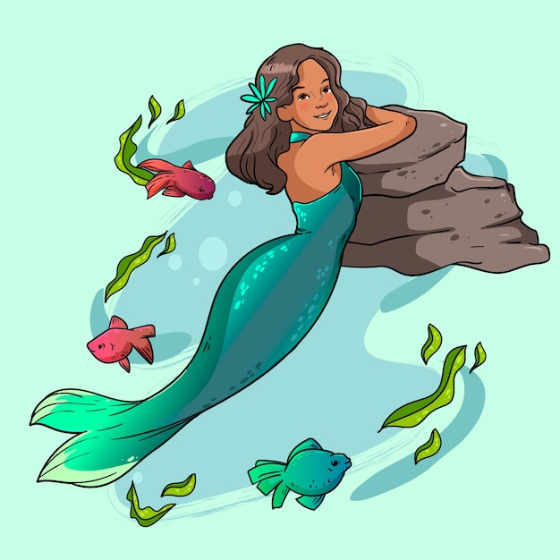Free vector hand drawn black mermaid illustration