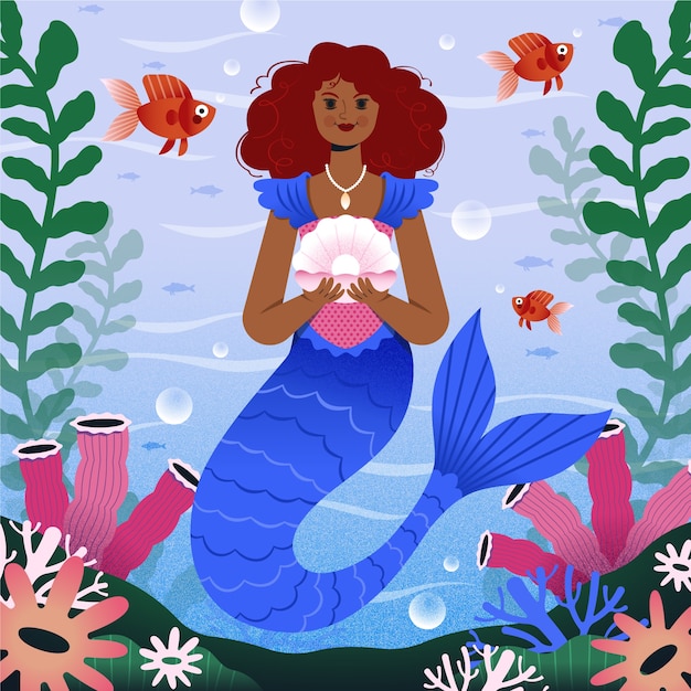 Free vector hand drawn black mermaid illustration