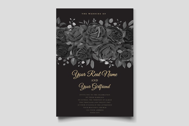 Hand Drawn Black Roses Invitation Card