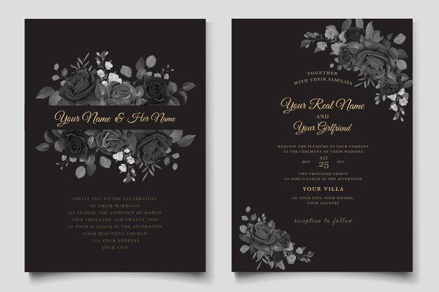 hand drawn black roses invitation card