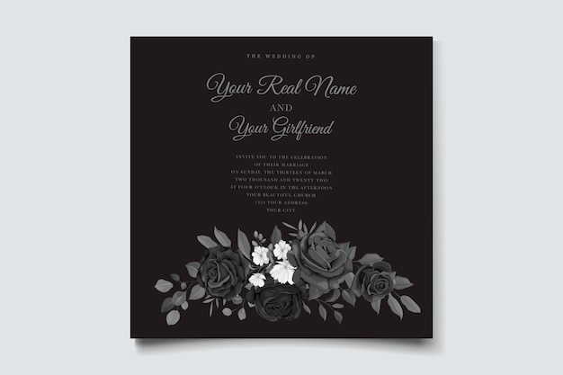 手描きの黒いバラの招待カード