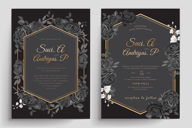 hand drawn black roses invitation card