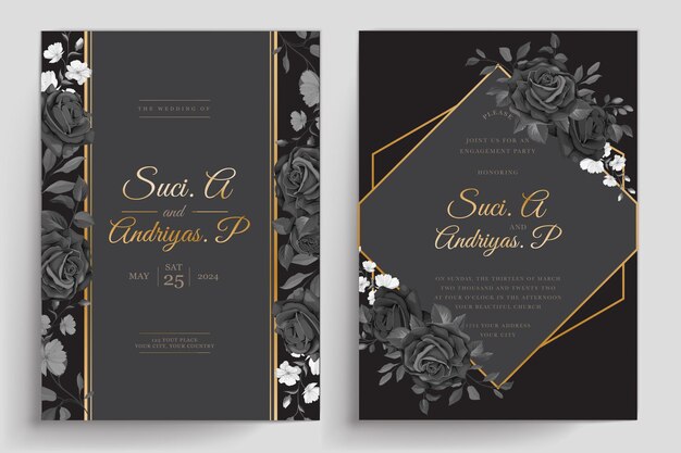 hand drawn black roses invitation card