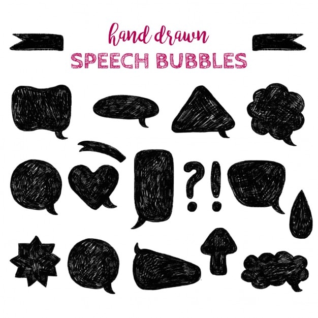 Free vector hand drawn black speech bubbles