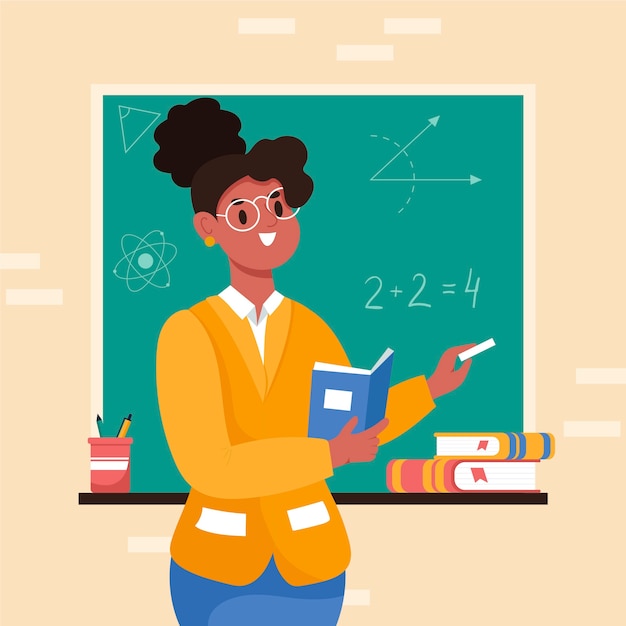 Hand drawn black teacher clipart illustration