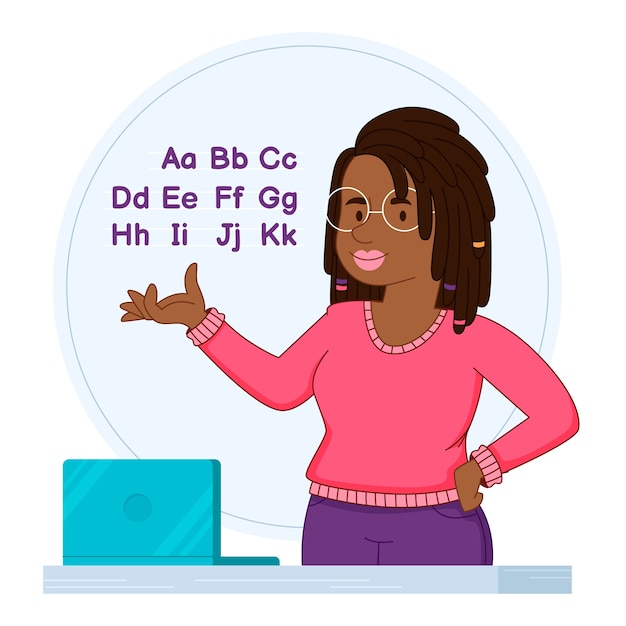 Hand drawn black teacher clipart illustration