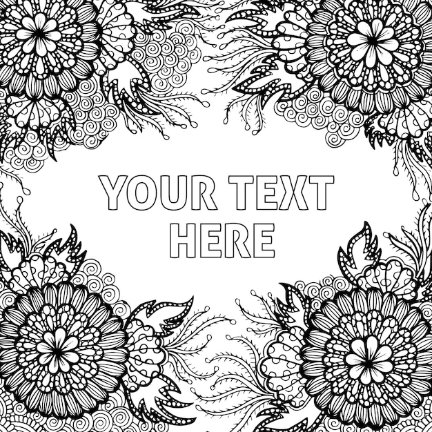 Hand drawn black & white adult coloring background