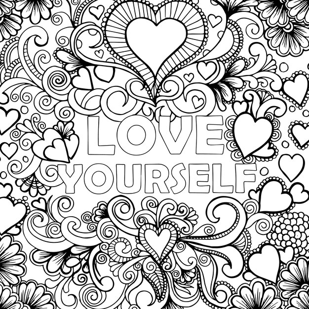 Hand Drawn Black & White Adult Coloring Background