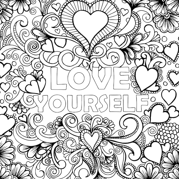 Hand Drawn Black & White Adult Coloring Background