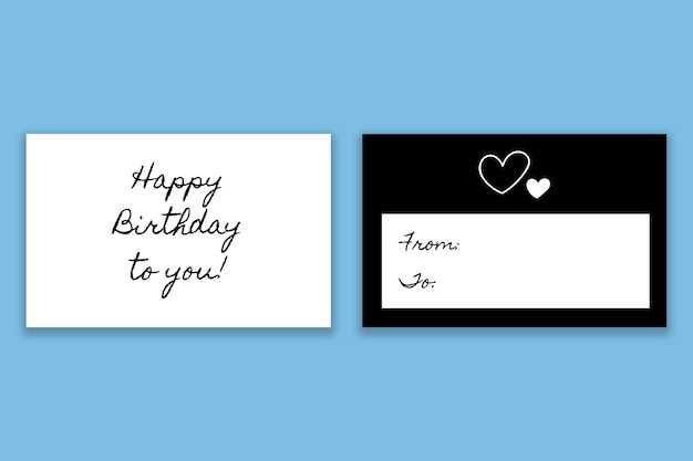 Hand drawn black and white birthday gift tag