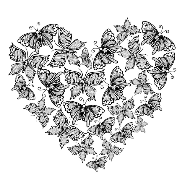 hand drawn black and white butterflies background