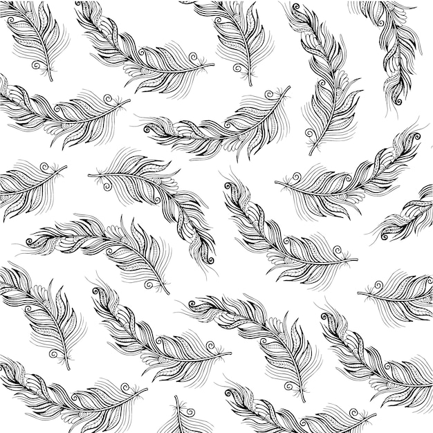 Free vector hand drawn black and white feather background